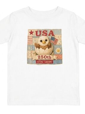 NWT Rabbit Skins White Kids Tee with USA 250th Eagle Hatchling Graphic
